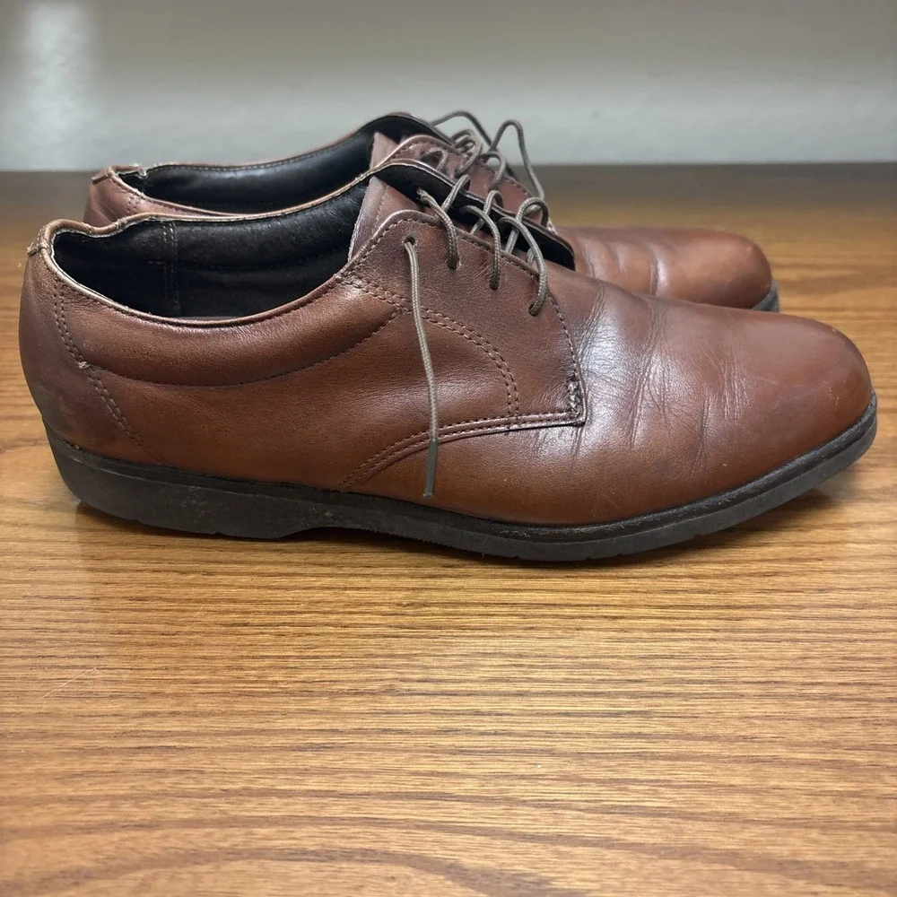 Brown Leather Derby Dress Shoes Mens Lace Up Round Toe Low Top Casual Oxford